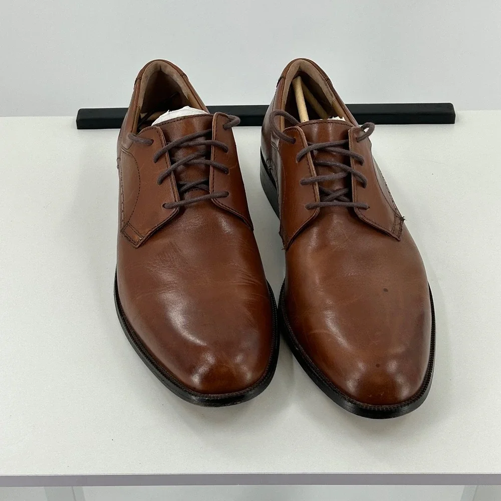 Johnston & Murphy Mens Brown Leather Derby Dress Shoes Lace Up Brogue Detail - Picture 6 of 10